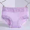Ropa interior de algodón puro de talle medio para mujer, cómodos y transpirables shorts triangulares de encaje 7A antibacterianos de color puro nude sin costuras para mujer