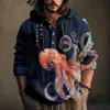 Camisa de Manga Longa Masculina de Verão Nova, Estilo Y2 Europeu e Americano, com Estampa 3D, com Capuz de Abertura Frontal, Venda Direta do Fabricante