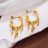 Novos Brincos Ins Europeus e Americanos Estilo Celebridade da Internet Formato Líquido Único Aço Inoxidável Banhado a Ouro 18K Brincos Criativos da Moda