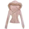 Sudadera con capucha de felpa y terciopelo con cremallera y cordón en la cintura, estilo dulce y picante de nicho nuevo, para mujer, Otoño e Invierno