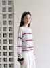 Suéter de Tricô Listrado Vazado em Cores Contrastantes Estilo Coreano para Mulheres, Top Casual Preguiçoso Solto para Início do Outono com Manga Longa