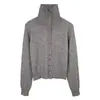 Cardigan de Punto Elegante Versátil de Cuello Alto Delgado de Manga Larga de un Solo Botón para Mujer de Dongdaemun, Corea del Sur