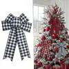 Tela de Lino Transfronteriza Cuadros Negros y Rojos Lazo Árbol de Navidad DIY Accesorios Hechos a Mano Colgante Decoración