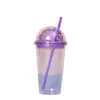 Nova Caneca de Verão Simples para Estudante com Tampa Redonda de Camada Dupla, Tampa de Cúpula com Canudo Transparente, Copo de Plástico Criativo
