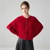 Cárdigan de cachemira rojo con cuello redondo, nuevo estilo otoño/invierno, suéter de punto holgado, de un solo botón, prenda exterior casual