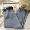 Outono e inverno 2021 Novo estilo coreano calça reta pequena versátil cintura alta modeladora cropped harém jeans do papai para mulheres