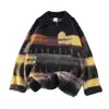 Suéter de Punto con Cuello Contrastante Estilo Retro Chic Americano para Hombres y Mujeres en Otoño Holgado Estilo Bf Perezoso Suéter Casual de Punto Moderno
