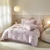 Juego de cuatro piezas de ropa de cama para dormitorio de tela cepillada ecológica 100% algodón con estampado de estilo pastoral, funda de edredón 100% algodón, juego de tres piezas de alta estética para dormitorio