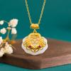 Pingente Antigo Cadeado Ruyi de Jade Branco Peixes Estilo Palácio Banho de Ouro Artesanato Amantes Dia dos Namorados Tanabata Presente Corrente para Clavícula