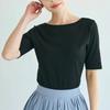 Camiseta Simple de Primavera y Verano Lotte Japonesa para Mujer Casual Artística Retro Diseño Nicho Sentido Color Sólido Rayas Manga Corta