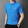 Fábrica Direta Camisa de Seda de Gelo Masculina Verão Manga Curta Casual Antirrugas Não Passa Gelo Sem Costura Manga Curta Branco
