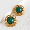Joias Estilo Europeu e Americano, Pedras Naturais Coloridas Incrustadas Vintage Leve Luxo Moda Presilhas de Orelha e Brincos para Mulheres