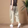 Pantalones anchos pequeños de lino de algodón para mujer 2023 verano nuevos sueltos talla grande combinables lino nueve puntos pantalones casuales para uso exterior