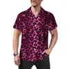 Camisa Masculina Transfronteiriça Havaiana Sexy Estampa de Leopardo Vermelho Roupas Masculinas Casual Retro Verão Praia Estilo de Rua