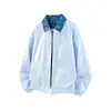 Chaqueta de solapa a bloques de color de estilo americano de moda para hombres y mujeres, nueva chaqueta casual holgada para pareja para primavera y otoño