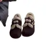 Sapatos Peludos de Camurça Retrô com Solado Grosso, Chinelos com Biqueira para Mulheres, Novos Sapatos de Algodão Birkenstock Quentes com Forro de Lã Inverno 2025