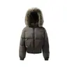 ADAM BO Chaqueta de Plumas para Mujer con Cuello y Capucha de Piel, 90% Plumón de Pato Blanco, Cintura Corta Ajustable, Cálido Abrigo Acolchado Estilo Americano