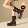 Botas de cowboy estilo occidental para mujer 2026 otoño e invierno nuevas versátiles retro de suela gruesa Botas Martin estilo británico Botines cortos de felpa para mujer