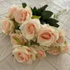 Tecido Escovado 12 Cabeças Seda Dourada Rosa Decoração de Casa Enfeites Flores Artificiais Display de Mesa de Hotel Buquê de Rosas Artificiais