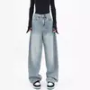 Jeans de Pierna Ancha Nuevos de Verano 2024 para Mujer Estilo Americano High Street Sentido del Diseño Sueltos de Cintura Alta Rectos Modernos
