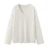 Cárdigan de punto suelto de manga larga con cuello en V para mujer en otoño e invierno, de seda, lino y lyocell