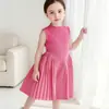 Vestido de Niña Verano Estilo Europeo y Americano Plisado Patchwork Cintura ceñida Sin mangas Formal Vestido de Princesa Transfronterizo