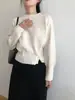 Nuevo Suéter de Punto Coreano Holgado de Cuello Redondo y Manga Larga para Otoño e Invierno, con Botones Decorativos en el Dobladillo, Suéter para Mujer, Moderno
