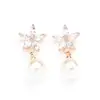 Pendientes de Flor de Zirconia y Perla Dulces Elegantes Estilo Coreano para Mujer Oro y Plata Pendientes Versátiles Pendientes Versátiles