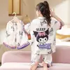 Pijamas para Niñas, Traje de Tres Piezas de Pantalones Cortos y Pantalones Cortos Finos de Seda de Hielo de Verano para Niños, Linda Princesa, Niña Súper Linda