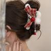 Linda Presilha de Pelúcia de Natal Outono e Inverno para Cabelo Feminino Presilha de Laço para Nuca Grande Presilha de Tubarão de Alta Qualidade Acessório de Cabeça