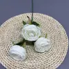 Flores Artificiais Rosa Real de 3 Cabeças Transfronteiriças Flores Falsas Vermelhas e Brancas Buquê Decorativo Materiais Florais de Casamento Arte Floral Rosas