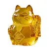 Atacado de Fábrica Ornamento Gato da Sorte de Vidro para Balcão de Loja, Ornamento Gato da Sorte de Cristal com Base Giratória