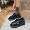 676 Huidong Yixinda Bico Redondo Estilo Britânico Slip-On Salto Grosso Mocassins Sapatos Femininos de Couro
