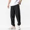 Calças Esportivas de Linho Estilo Japonês de Verão Masculinas Perna Larga Solta Tamanho Plus Casual Calças Comprimento Tornozelo Calças Finas Estilo Coreano Modernas