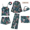 Pijama Delgado Estilo Ins Transfronterizo de Comercio Exterior para Mujer, Conjunto de Siete Piezas para Primavera y Otoño, Ropa de Casa con Patrón de Grulla, Pijama Delgado para Todas las Estaciones