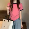 Camiseta de Manga Corta para Mujer con Bloques de Color Inspirados en Diseño, Nueva Moda de Verano 2026, Top Corto Irregular Único para Estudiante