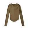 Sudadera con capucha sexy deportiva de manga larga para mujer, nueva de principios de primavera 2023, top corto de alta elasticidad ajustado