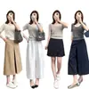 ¡Camiseta de lino simple y hermosa con cuello cuadrado y redondo! Top corto fino de punto Lyocell, adelgazante, transpirable y seco, de manga corta