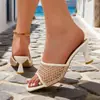 Moda Europea y Americana Transfronteriza Tallas Grandes Sandalias de Tacón Alto Malla Transpirable Sandalias de Punta Cuadrada Sandalias Nuevas de Verano para Mujer