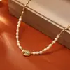 Colar de Pérolas Naturais de Água Doce, Pedra Olho de Tigre, Madrepérola, Luxo Leve, Moderno, High-End, Estilo Fada Romântico Corrente de Suéter com Contas