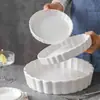 Plato Redondo de Cerámica Blanca Rayada para Hornear Pizza Plato para Arroz Horneado con Queso Plato para Snacks Caseros Plato para Snacks de Té de la Tarde