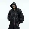 Exportación Transfronteriza Otoño e Invierno Nicho Desestructurada con Cremallera Sudadera con Capucha Chaqueta de Piel Sintética Holgada Diseño de Manga de Cimitarra Chaqueta para Hombre