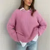 Suéter de Lã Europeu Transfronteiriço Feminino 2026 Outono/Inverno Novo Solto Gola Redonda Cor Sólida Manga Longa Estilo Preguiçoso Cardigan de Tricô Feminino Tendência
