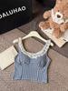 Camisola de Encaje Estilo Dulce y Picante para Mujer Estilo Coreano Verano Sexy Ajustado Ombliguera Top Corto