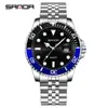 Fábrica de Origen Sanda Personalizado OEM Logo Impreso Stock al por Mayor Negocio Green Water Ghost Banda de Acero Sólido Reloj de Cuarzo