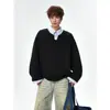 Moletom masculino de outono com personalidade, patchwork falso de duas peças, gola polo, estilo Harajuku coreano, solto e confortável