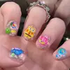 Lindas Piezas para Uñas de Dibujos Animados Anime Bob Esponja Piezas Japonesas Cortas Redondas Piezas de Uñas Postizas Removibles