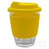 Taza de café de vidrio EK012 con anillo de silicona tapa de silicona 340 ml resistente a altas temperaturas multicolor stock spot logo