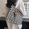 Bolsa de Alto Valor Estético com Grande Capacidade, Bolsa de Ombro em Lona Xadrez, Bolsa de Trabalho Fashion 2026, Bolsa Tote para Alunos