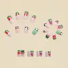 Adesivo de Manicure Quadrado Europeu de Comprimento Médio Estilo Ano Novo Moda Primavera e Verão Novo Estilo Adesivo de Unha Cor Verde